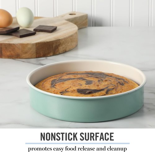Martha Stewart Gallen 8-Inch Round Nonstick Carbon Steel Cake Pan - Teal Durable Bakeware for Desserts