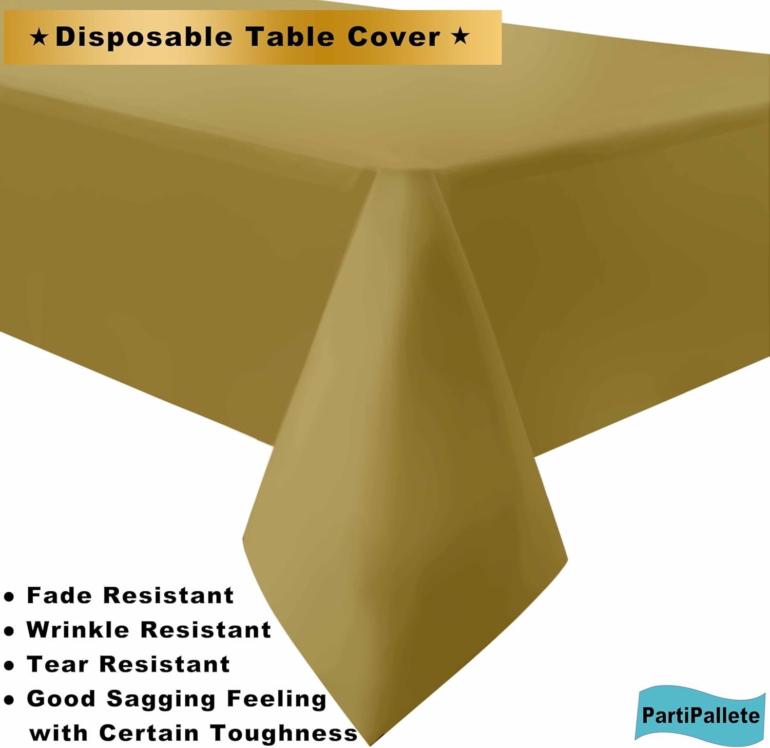 Skiennix Premium Gold Tablecloths - 3-Pack Disposable 54" x 108" Rectangle Covers for Parties & Events