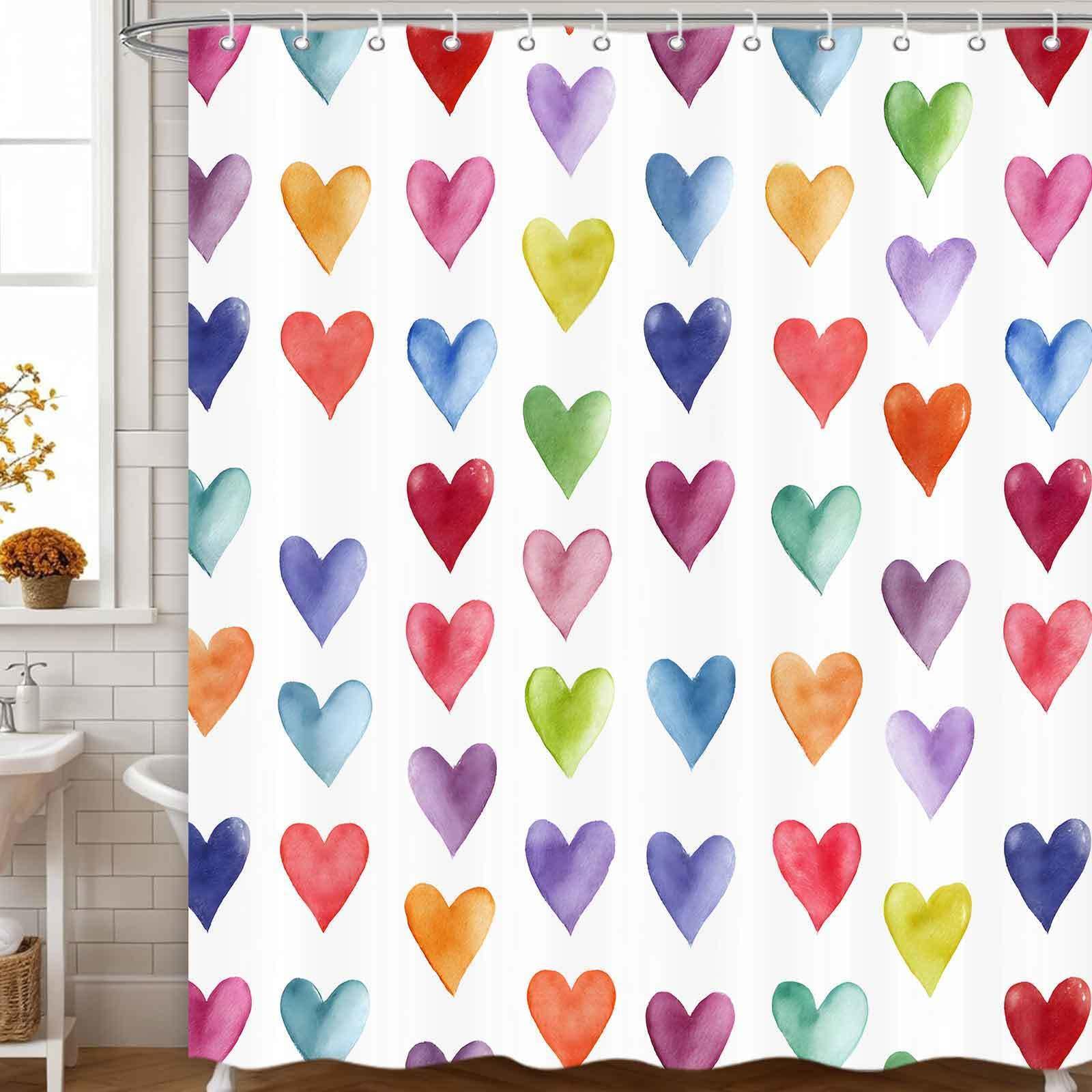 Yellawn Valentine's Day Shower Curtain, Cute Blue Red Heart Valentines Shower Curtains for Bathroom, Unique Design Romantic Aesthetic Fabric Bath Decor 72 x72 Inch