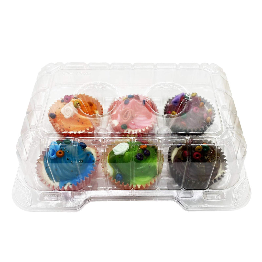 Clear Cupcake Containers,12pc Plastic Disposable High Dome Cupcake Boxes 6 Compartment Cupcake Holders Cupcake Containers Half Dozen Cupcake Trays ReliableCup Cake Muffin Packaging Transporter