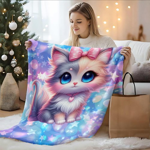 Kids Blankets Cute Cat Blanket for Girls 6-8 Gift for Daughter Granddaughter, Cozy Soft 50 x 40 Inches Lightweight Flannel Throws for Chair Travel Sofa Living Room