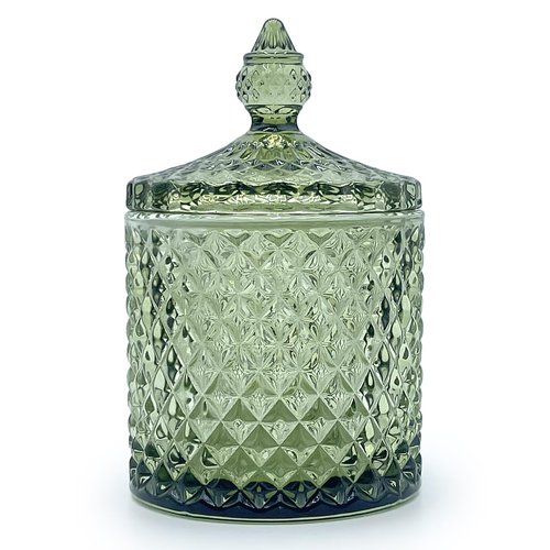 YILUSHENGHUA Colorful Glass Jar With Lid,Candy Cookie Jars,Jewelry Box,Christmas Decorative Jar(Olive Green)