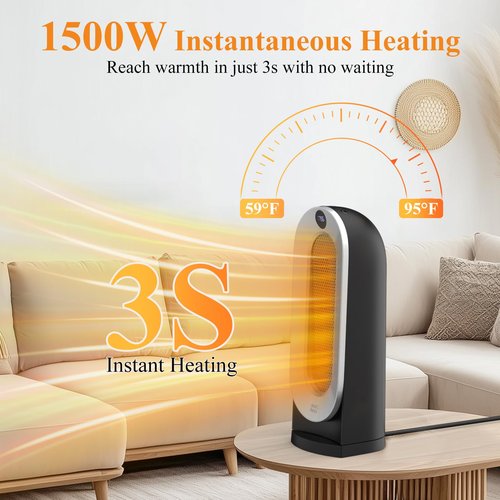Minthouz Space Heater, 1500W Electric Portable Heaters for Indoor Use with Thermostat, Fast Heating, 70° Oscillating, 3 Heat Settings, Carry Handle, 12H Timer Ceramic Heat for Office, Bedroom, Home