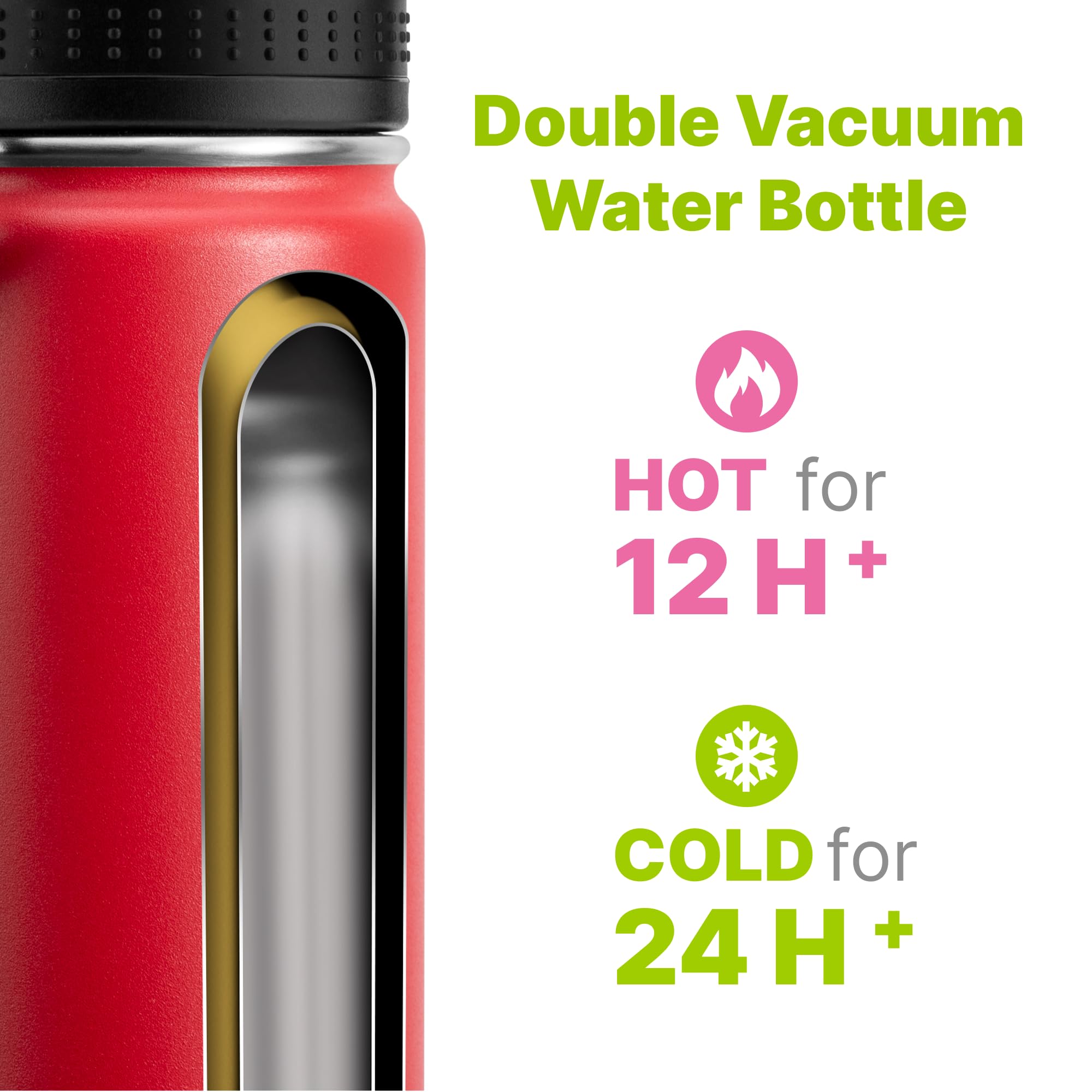 Mollcity 16 oz Water Bottle Stainless Steel Vacuum Insulated Wide Mouth Sports Flask, 2 Pack Water Bottle with Leakproof Spout Lid (Canyon Red-Sky Blue)