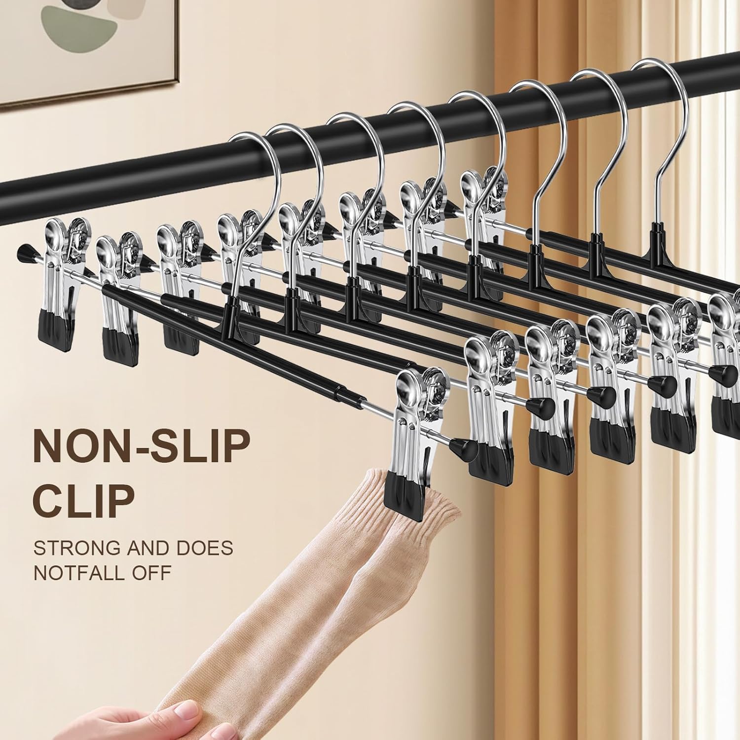 POZEAN Pants Hangers - 30 Pack Adjustable Heavy Duty Clips for Skirts & Trousers | 12-Inch Black