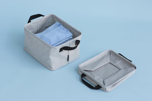 Brabantia - Foldable Laundry Basket - Compact Storage Box - Water Resistant Coating - Multi-Functional - Laundry Hamper - Bathroom - Collapsible - Grey - 9 Gal