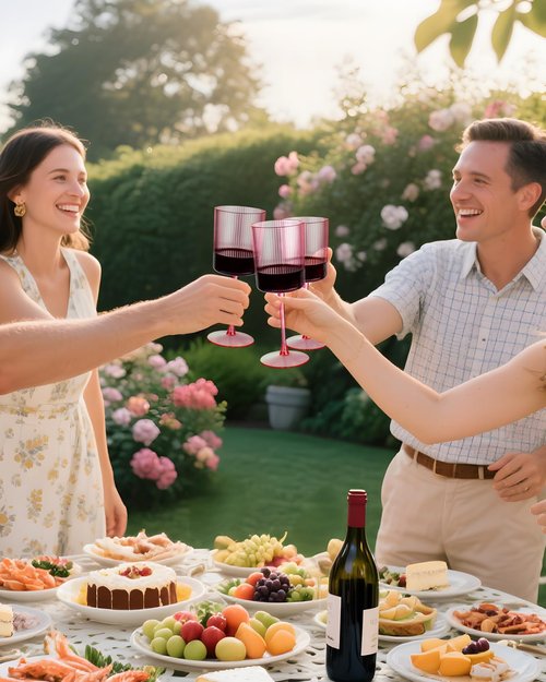 Ciaell 12 PCS Pink Plastic Ribbed Wine Glasses - 10 OZ Plastic Square Wine Glasses with Stem - Disposable Champagne Cups for Parties & Weddings & Easter