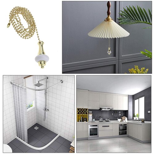 Create idea 2pcs Ceiling Light Fan Switch Pull Cord Weight Handle Chain Extension Beaded Stainless Steel Ceramic Gold 1m