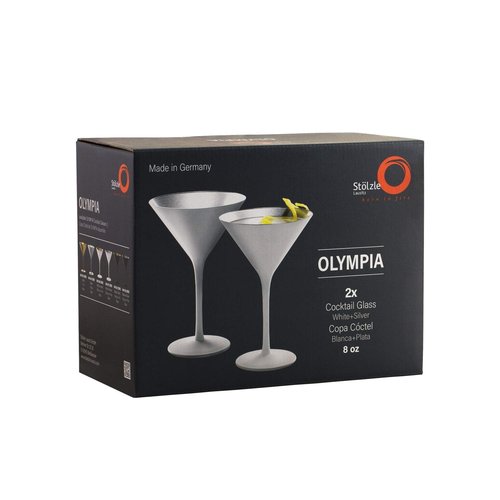 Stölzle Lausitz Olympia Martini Glass (Set of 6) - 8 Oz Luxury Drinkware, Crystal Drinking Glasses, Lead-Free, Dishwasher Safe - Ideal Barware for Gatsby-Style Events (White/Silver)