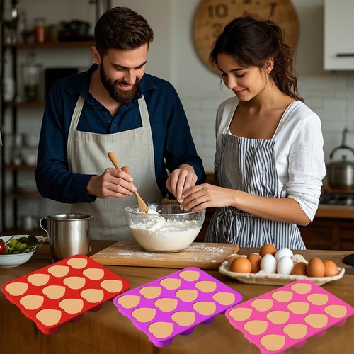 3 Pieces Heart Silicone Molds 12 Cavities Chocolate Mold Non-Stick Silicone Heart Shaped Mold Baking Valentines Molds for Making Soap Chocolate Jelly Candy (Red, Purpel, Pink)