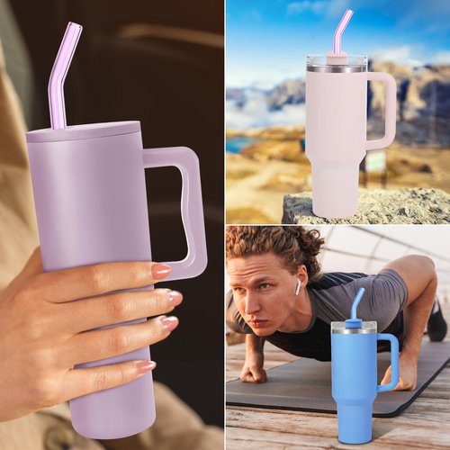 [6Pcs] Reusable Glass Straws for Simple Modern 40 oz - 12" x 10mm Replacement Glass Straws Shatter Resistant for Stanley 40 oz Tumbler, Straw with 2 Brushes for Stanley Cup Accessories