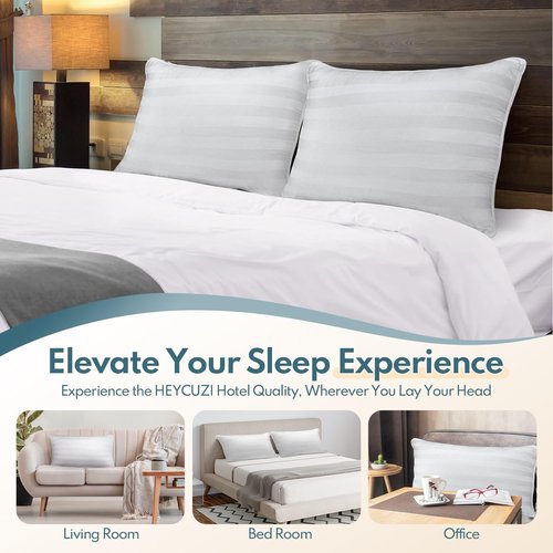 HEYCUZI Queen Size Bed Pillows Set of 2 - Premium Down Alternative Breathable Pillows for Side, Back, and Stomach Sleepers Fluffy Hotel Quality Soft Microfiber Fill Skin-Friendly