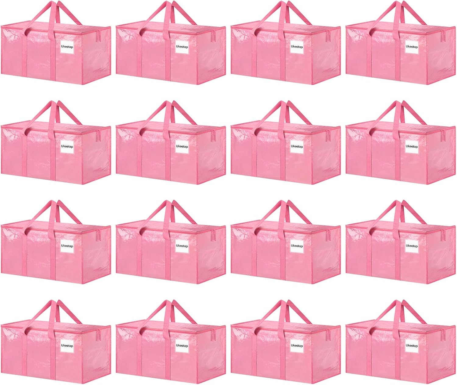 Skiennix Extra Large Heavy-Duty Moving Bags - 16 Pack Pink Storage Bins with Lids & Reinforced Handles