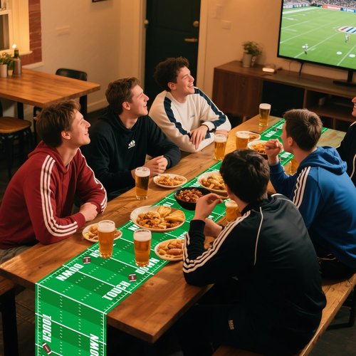 6 Pcs Plastic American Football Court Table Runners, Football Birthday Party Decoration Touch Down Tables Runner Centerpieces Decor for Game Day Boy Men Birthday Supplies, 14in x 108in