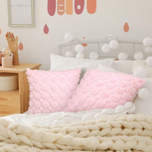 Mixweer 4 Set Valentines Pillow Covers Heart Throw Pillow Cases Valentines Decorative Cushion Pillowcase Gifts for Sofa Couch Home Anniversary Decorations(Pink,18 x 18 Inch)