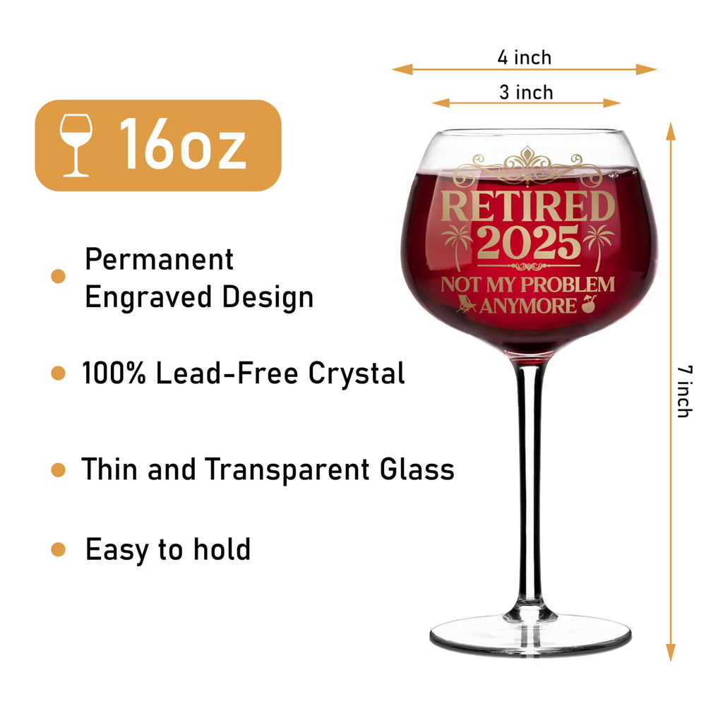 Retirement Gifts for Women 2025 - Cool Retirement Gifts, Retired 2025 Not My Problem Anymore Wine Glass 16 Oz, Happy Retirements Party Decoration, Retired Gift Idea For Coworkers Woman Colleague Boss