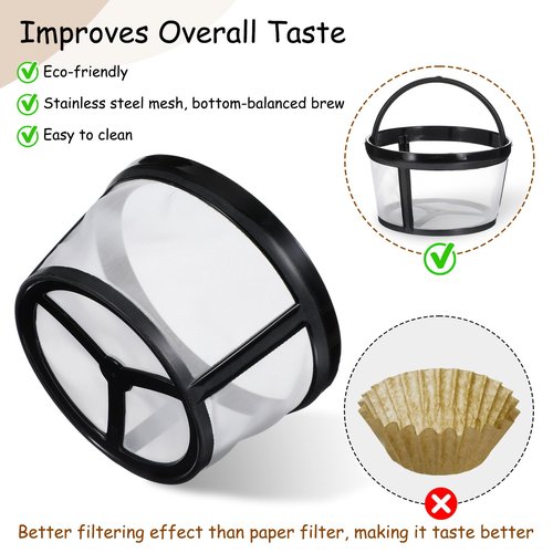 4 Pcs Reusable Coffee Filter with Handle Basket-Style Filter Fits Coffee Makers and Brewers Replaces Your Paper Strainer for Most 4-5 Cup Basket Machine