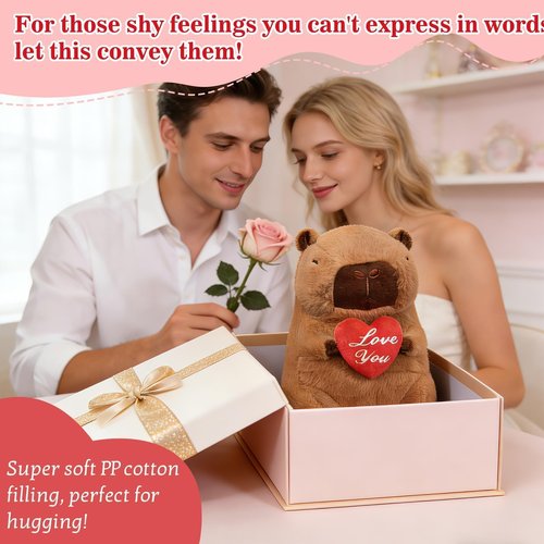 SHINUOER 12 Inch Capybara Plush Cute Capybara Stuffed Animal Kawaii Plush with Red Heart Capybara Gifts Cute Plush Pillow Valentines Day Decorations Valentines Day Gifts for Her