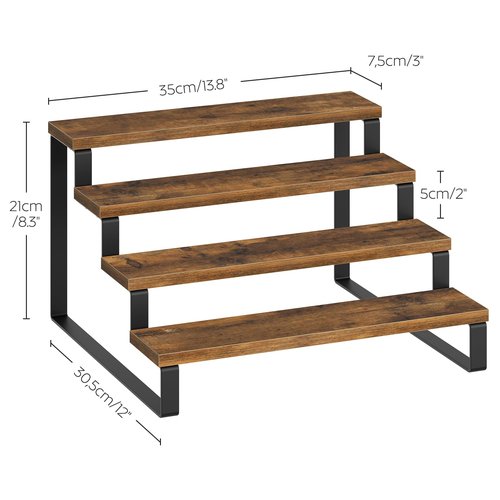 YATINEY Spice Rack, 4 Tier Wooden Display Riser Stand, Kitchen Storage Organizer for Spices, Versatile Display Shelf, Space Saving, for Kitchen Countertop and Cabinet, Rustic Brown SR04L2BR