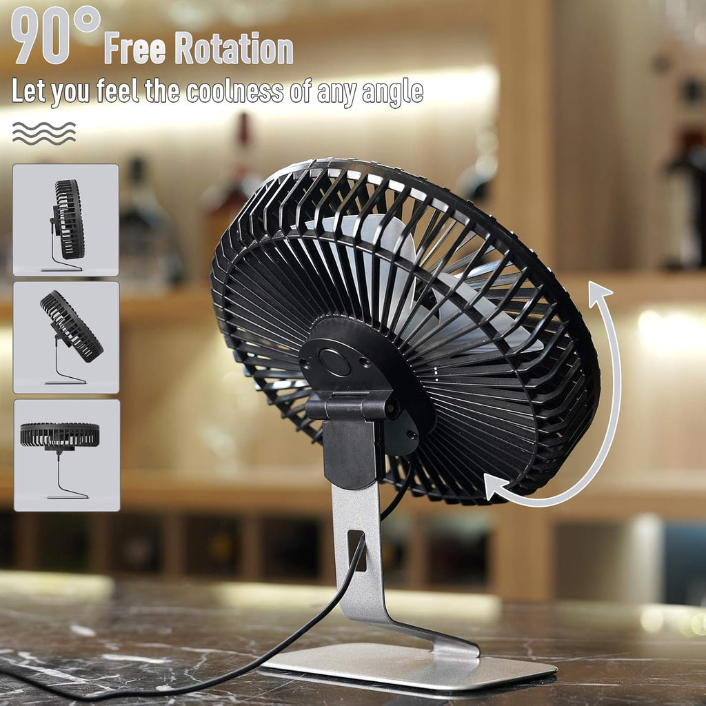 SLENPET USB Desk Fan - 6 Inch Ultra-Quiet Mini Fan with 4 Speeds & 90° Adjustment | Portable Silver Design for Home & Office