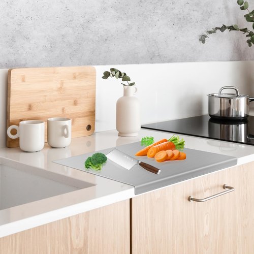 304 Stainless Steel Cutting Board with 2 Pack Non-Slip Mats, Yoposeo Heavy Duty Baking Cutting Chopping Boards for Kitchen, Meat, Fruits, Vegetables, Bread and Baking (15.7" X 11.8"/ 40 X 30cm)