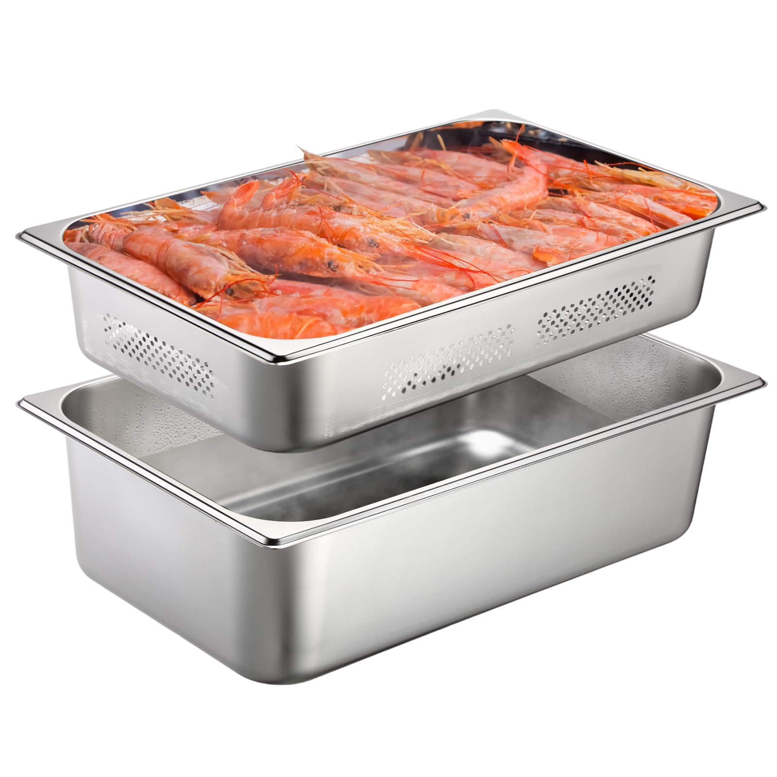 Tioncy 2 Pack Full Size Hotel Pans with Perforated Steam Pan, Stainless Steel Steam Table Pan Multifunctional Food Chafing Supplies for Restaurant Kitchen(Full Size, 4 Inches, 6 Inches)