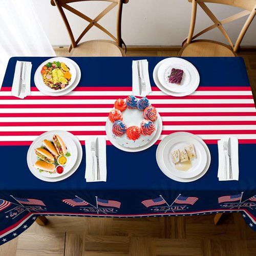 Childom Patriotic Tablecloth - 54" x 108" Disposable American Flag Cover for Fourth of July & Veterans Day Celebrations