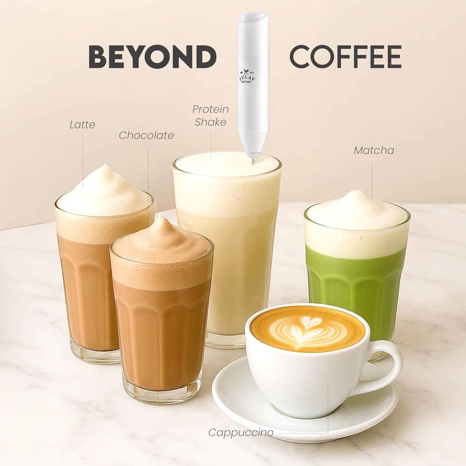 Zulay FrothMate Powerful Milk Frother for Coffee - Portable & Compact Handheld Foam Maker for Lattes, Cappuccinos, Matcha, Hot Chocolate - Milk Foamer Frother - No Stand Electric Whisk (White)
