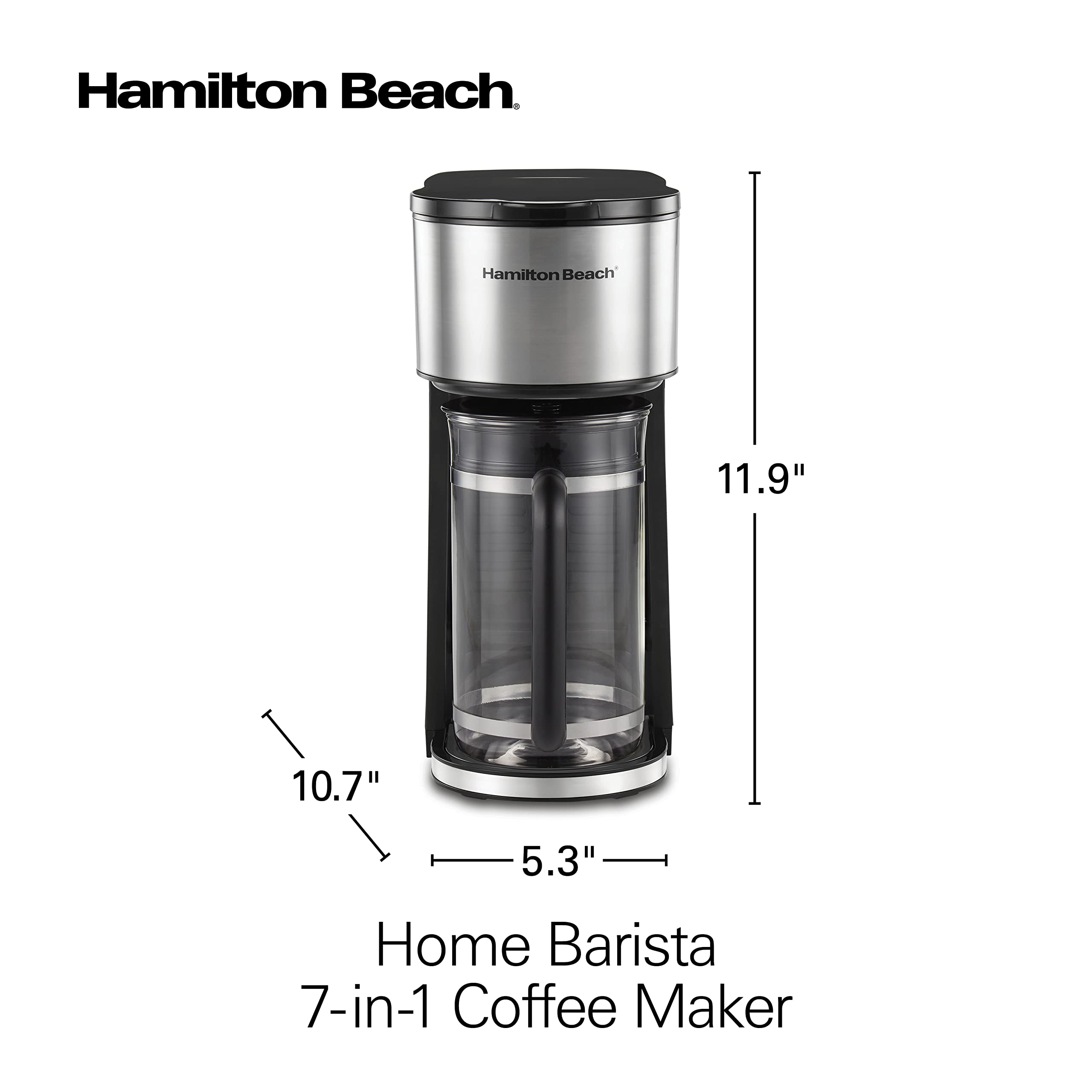 Hamilton Beach Home Barista 7-in-1 Small Coffee Maker with Seven Ways to Brew, 6 Cup Carafe, Drip, Single Serve, French Press, Pour Over, Cold Brew, Easy-Fill Reservoir, Black (46251)