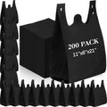 Windyun Large Grocery T-shirt Bags Bulk Reusable Non Woven Shopping Bag Foldable Gift Tote with Handle, 21x11x6 Inch(200 Pcs,Black)