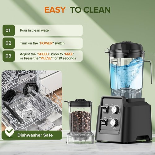 Blender - 1400W Professional Self-Cleaning Blender for Smoothies & Ice Crushing | 68oz Jar & 27oz Mill, Black