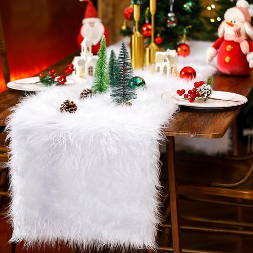 Drydiet Christmas Fake Snow Blanket - Fuzzy Faux Fur 2.6 x 7.9 ft White Decor for Trees & Villages