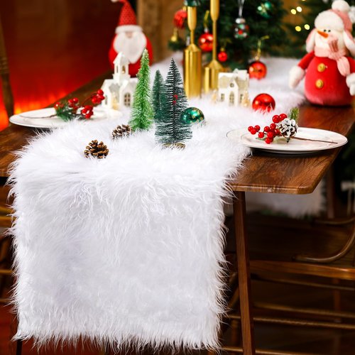 Drydiet 2.6 x 7.9 ft Christmas Fake Snow Blanket for Christmas Village Fuzzy Faux Fur Artificial Snow Blanket White Xmas Table Decor for Xmas Trees Village Display Party Winter Decorations Photo Prop