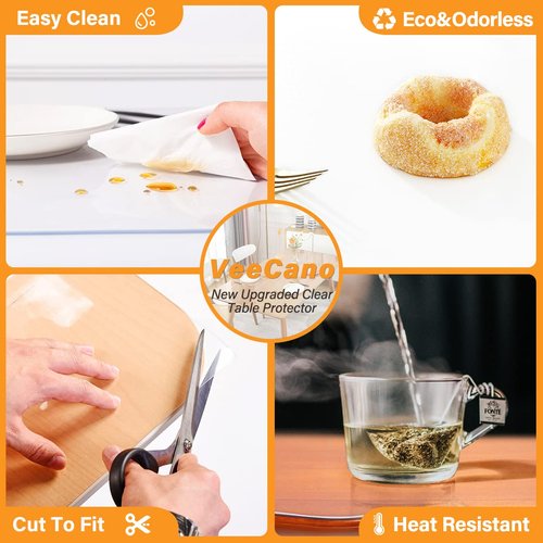 VeeCano 44X96 Inch Clear Table Protector for Dining Room Table Wooden Furniture Protection Tabletop Protector Plastic Wipeable Tablecloth Thicken Desk Blotter Cover Mat Protective Vinyl Pad Easy Clean