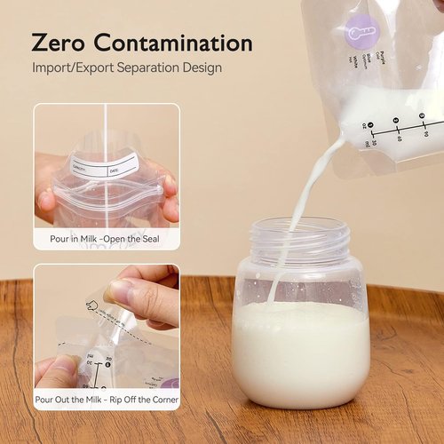 Momcozy Breastmilk Storage Bags - Temp-Sensing Discoloration, 6 Ounce, No-Leak Design | 120 Count