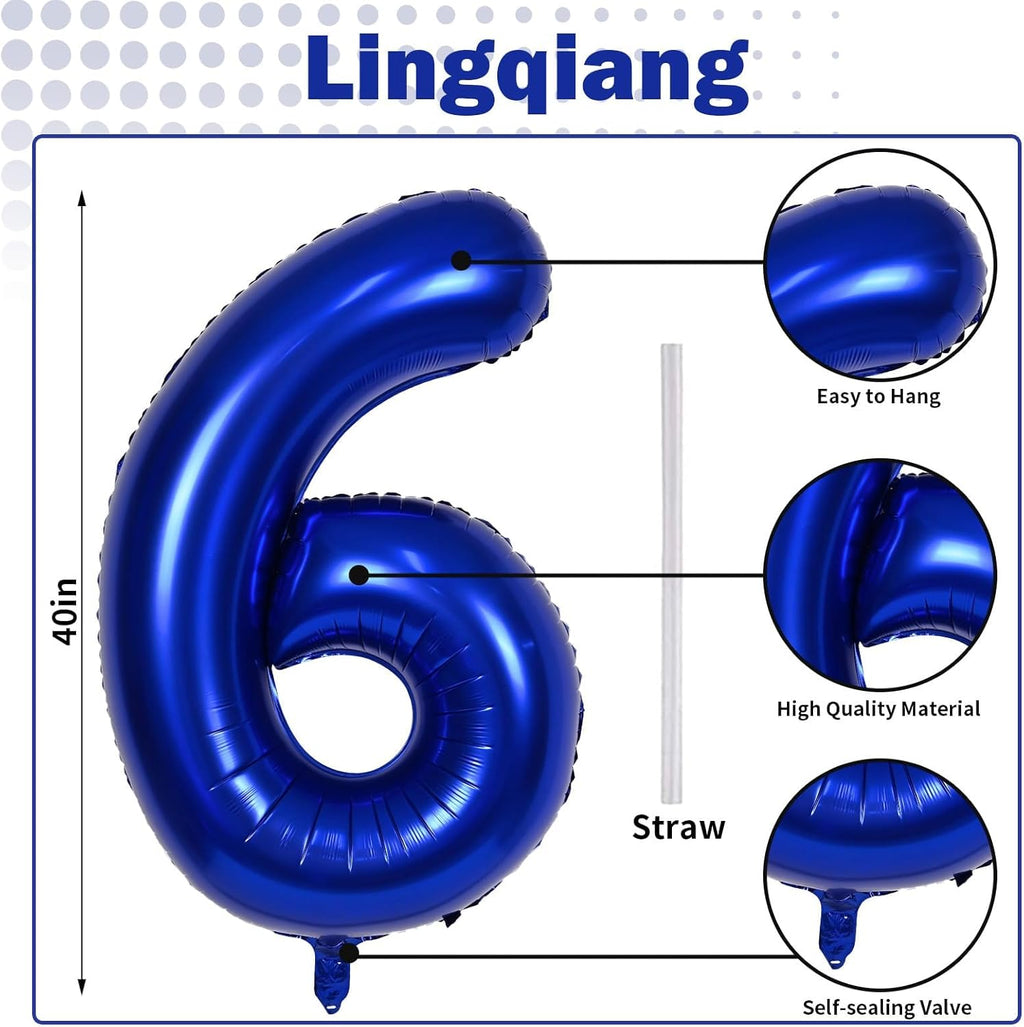 Skiennix Navy Blue Number 6 Balloon - 40In Large Foil Balloon for 6th Birthday Party Decorations
