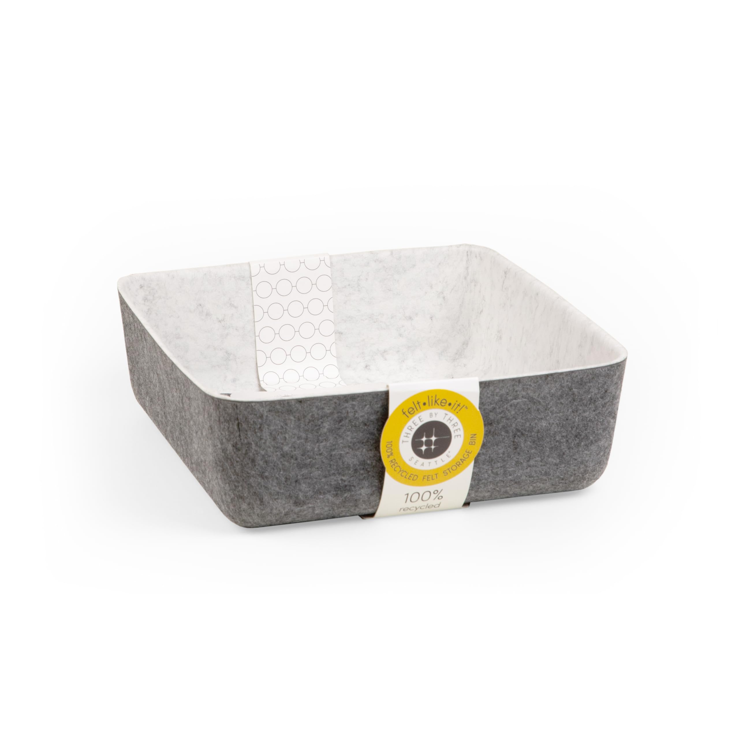 Three by Three Seattle felt·like·it!™ Small Cubby Storage Bin Set of 3 with Dividers – Eco-Friendly Recycled Felt Bins for Home & Office Organization, Charcoal