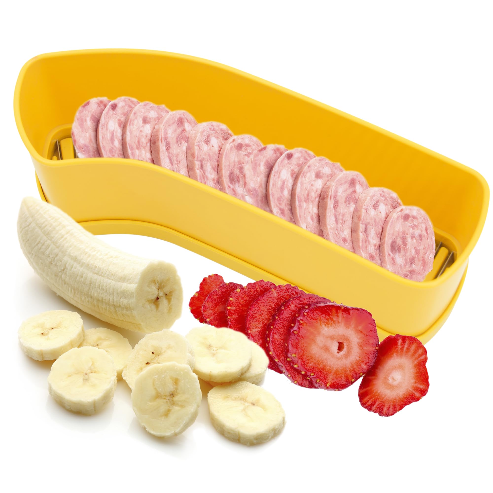 Extra Large Fruit Slicer Banana Cutter, Strawberry Slicer, Cucumber, Speed for Egg Cheese Butter Cutter Hot Dog Grape, Strawberry Cutter kitchen(Yellow)