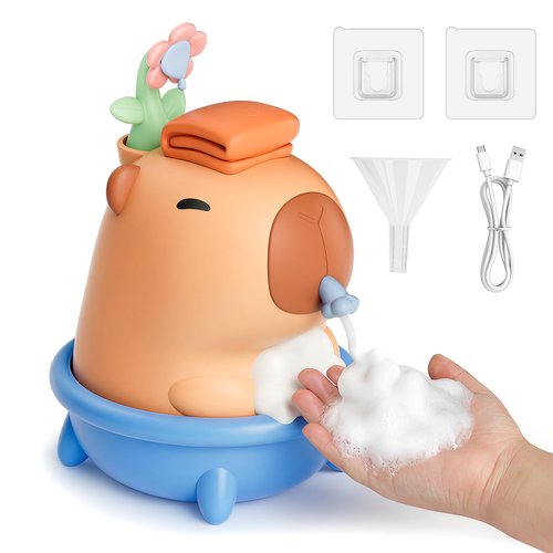 UNEEDE Capybara Soap Dispenser, Automatic Touchless Foaming with Advanced Sensor, IP7 Waterproof, Portable & Wall Mount Rechargeable, 9.5oz/280ml, Cute Soft Silicone Design for Bathroom, Decor Gifts