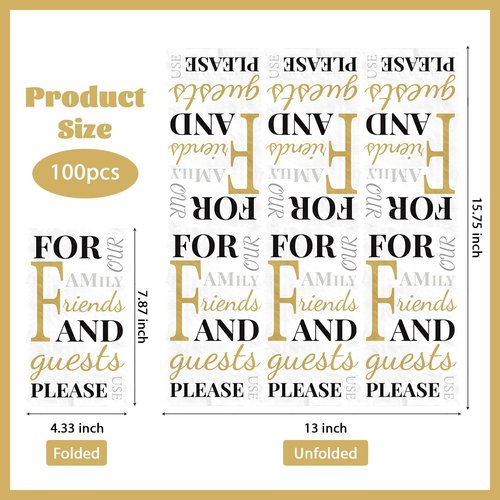 100 Pcs Friends & Family Paper Napkins 3 Ply Home Range Disposable Absorbent Hand Towels Soft Guest Napkins for Home Kitchen Bathroom Wedding Shower Bathroom Kitchen Supplies Decorations