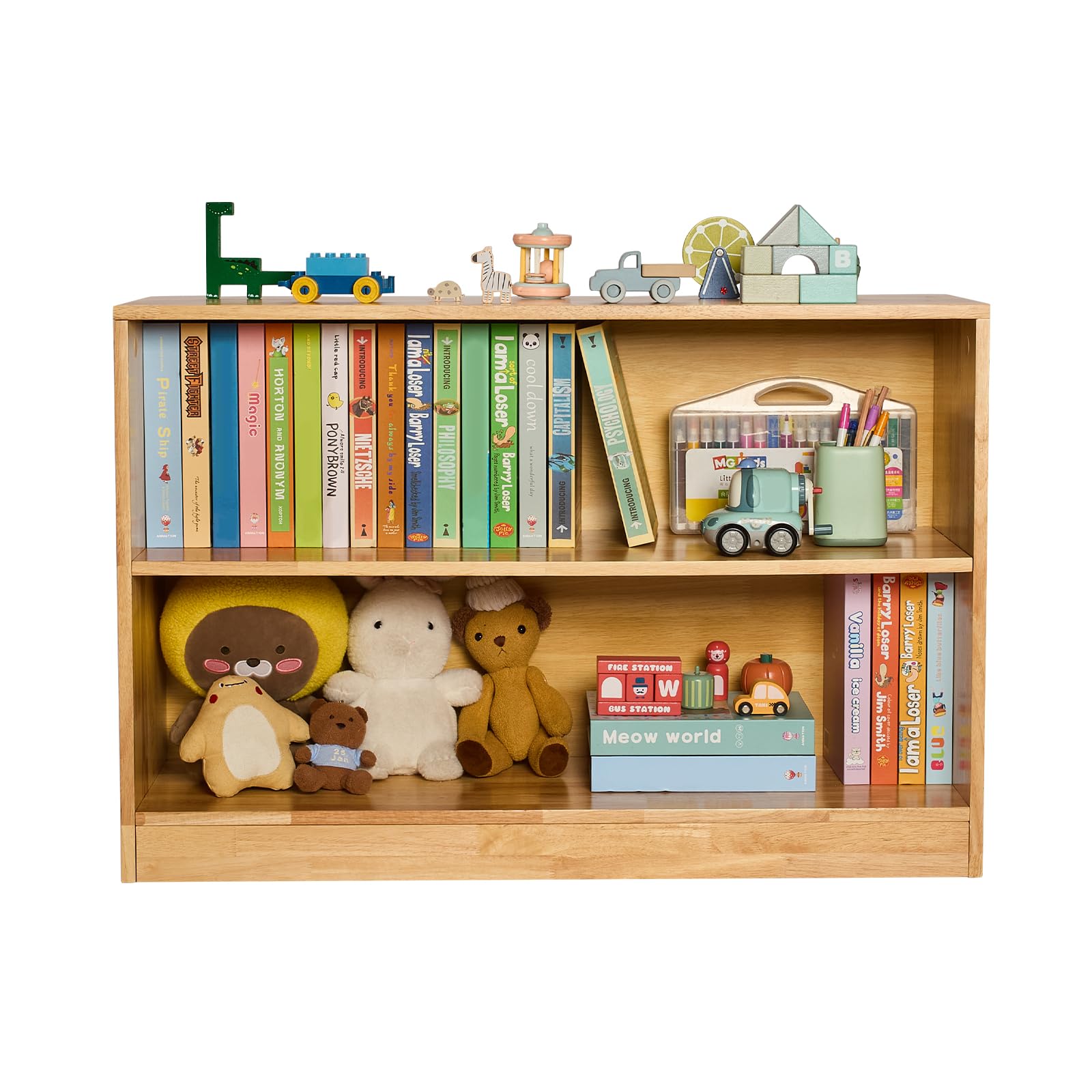 VEVOR Montessori Bookshelf, Wooden Toy Storage Organizer, 2-Cubby Toy Organizers and Storage, Daycare Furniture, Kids Bookshelf for Bedroom, Nursery, Living Room, Entryway, Preschool, Rubberwood
