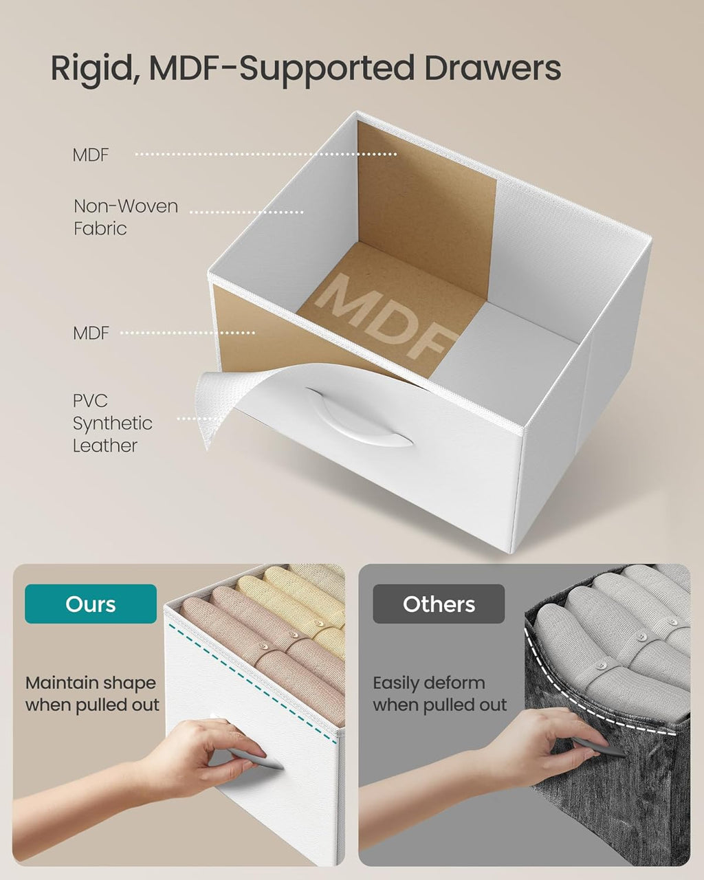 SONGMICS Dresser - Stylish Chest of Drawers with 4 Non-Woven Fabric Bins | Cloud White & Snow White