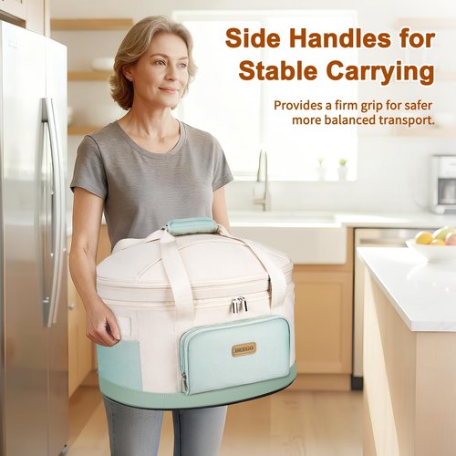 DEEGO Carrying Bag for Crock-Pot 6-8 Quart, 2-Layer Insulated Portable Slow Cooker Travel Bag with Support Pad, Lid Fasten Straps & Easy-Clean Liner, Ideal for Transport, Family Gatherings Potlucks