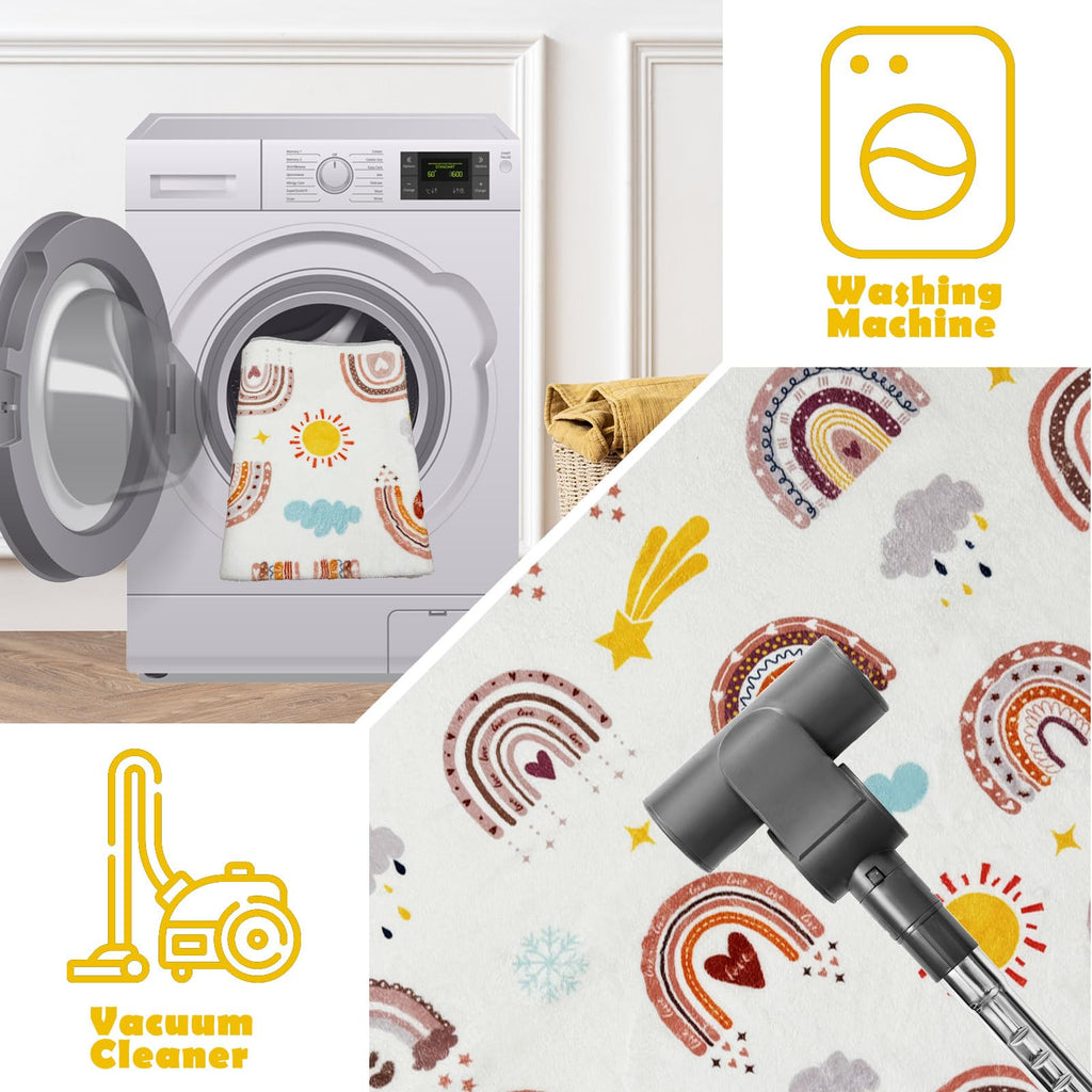 Mishareal Boho Rainbow Soft Kids Play Rug, Washable Foldable Baby Crawling Floor Mat, Non Slip Nursery Area Rug for Children Living Room Playroom Classroom Bathroom Bedroom Kids Room Decor