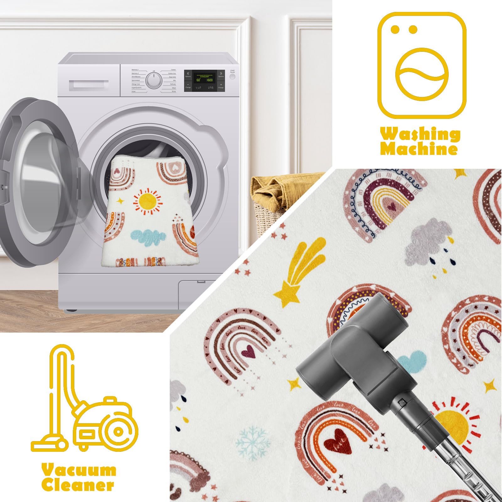 Mishareal Boho Rainbow Soft Kids Play Rug, Washable Foldable Baby Crawling Floor Mat, Non Slip Nursery Area Rug for Children Living Room Playroom Classroom Bathroom Bedroom Kids Room Decor