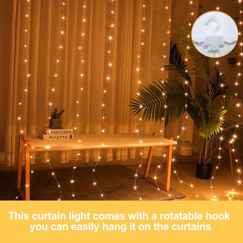 Lemical 300 LED Curtain Lights - 9.8FT x 9.8FT Fairy String Lights with Remote Control | Warm Light for Bedroom & Party Decor