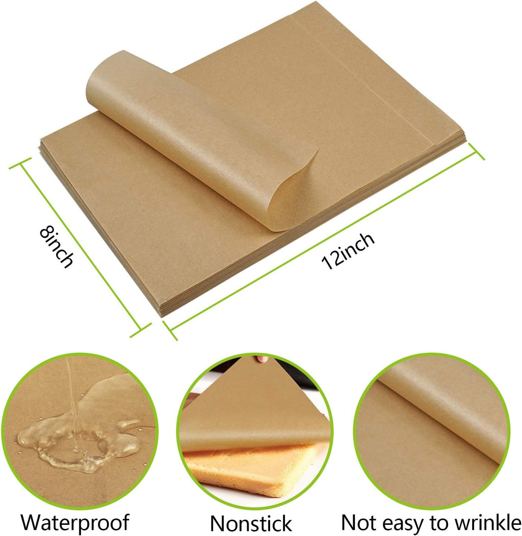 QYH Parchment Paper Sheets - 100 Unbleached Precut Baking Sheets | 8x12 Inches for Cookies, Frying, Air Fryer