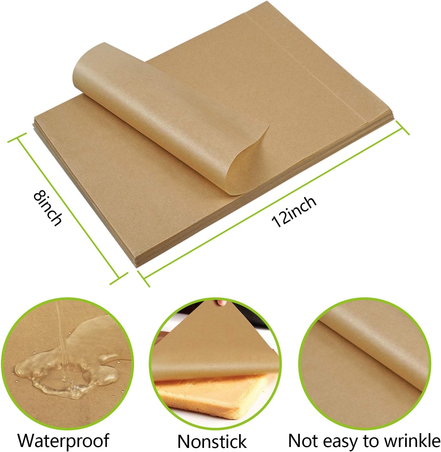 QYH Parchment Paper Sheets - 100 Unbleached Precut Baking Sheets | 8x12 Inches for Cookies, Frying, Air Fryer