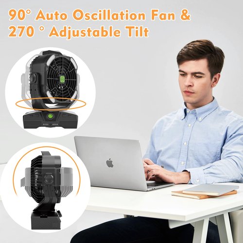 RUNTOP 20000mAh Camping Fan, Oscillating High Speed Rechargeable Battery Operated Fan w/RGB Light,Remote,Hanging Hook, Outdoor Portable Fans Battery Powered Personal USB Desk Fan for Tent, Travel