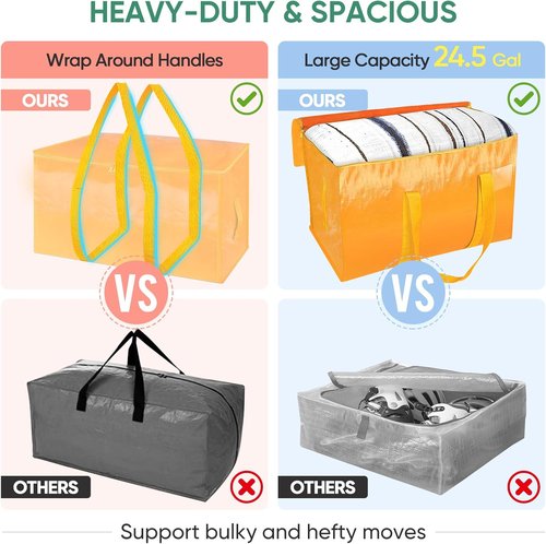 BALEINE 8-Pack Heavy-Duty Moving Bags - Oversized Storage Totes with Reinforced Handles (Light Yellow)